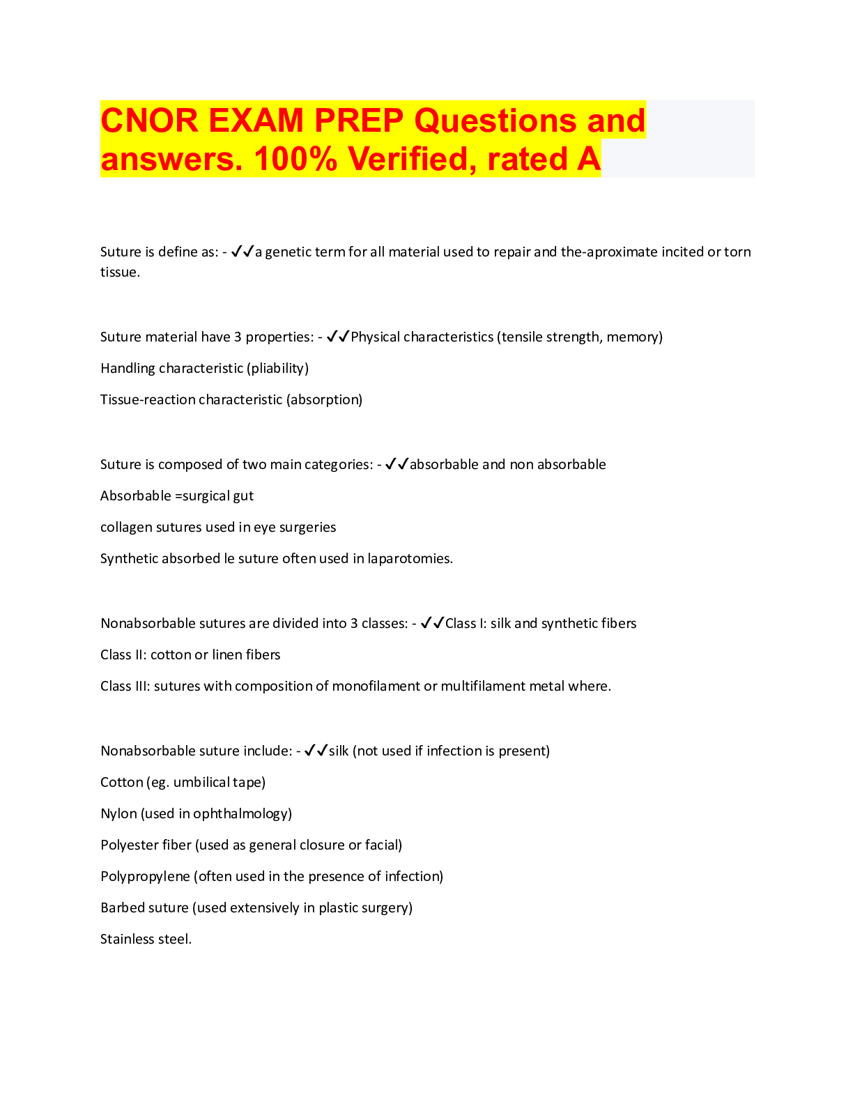 Preview image for CNOR EXAM PREP Questions and answers. 100% Verified, rated A